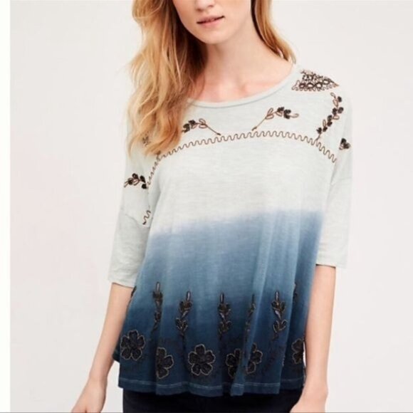 Anthropologie Tulsi Swing embroidered beaded floral oversized Tee top Sz S NWT - Picture 1 of 11